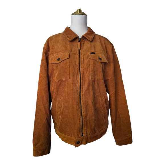 RVCA Corduroy Sherpa Lined Trucker Jacket Burnt Orange Brown Size Large Workwear